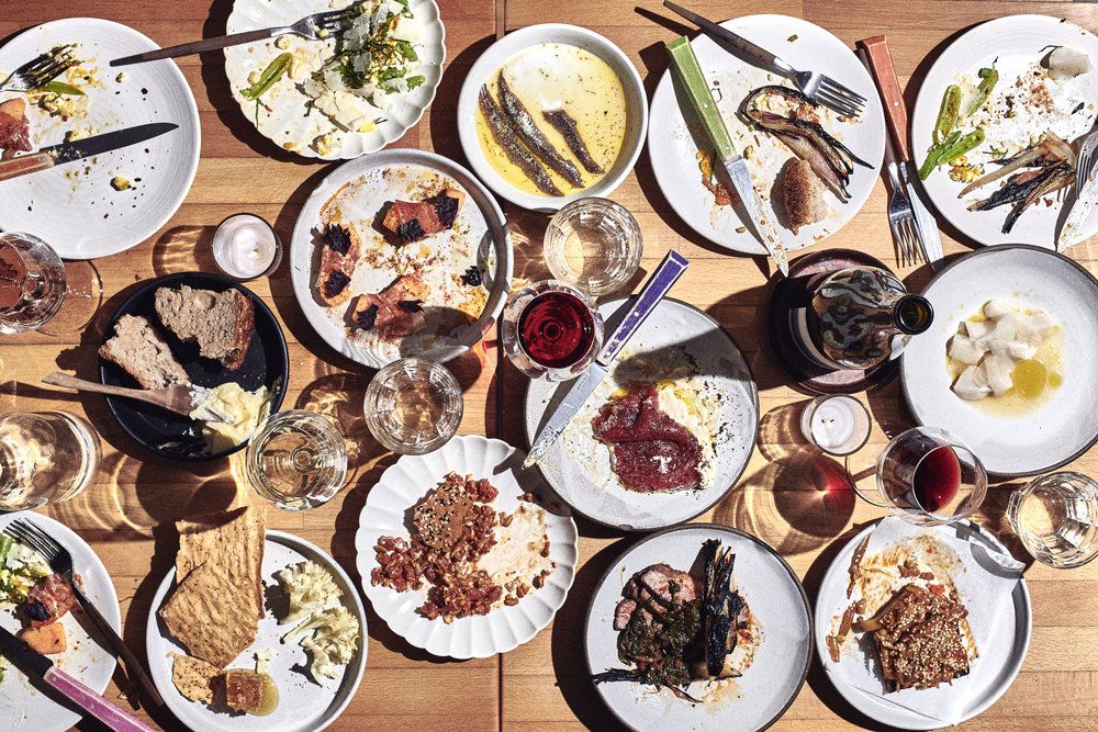 An enticing spread of food and wine from The Four Horsemen.