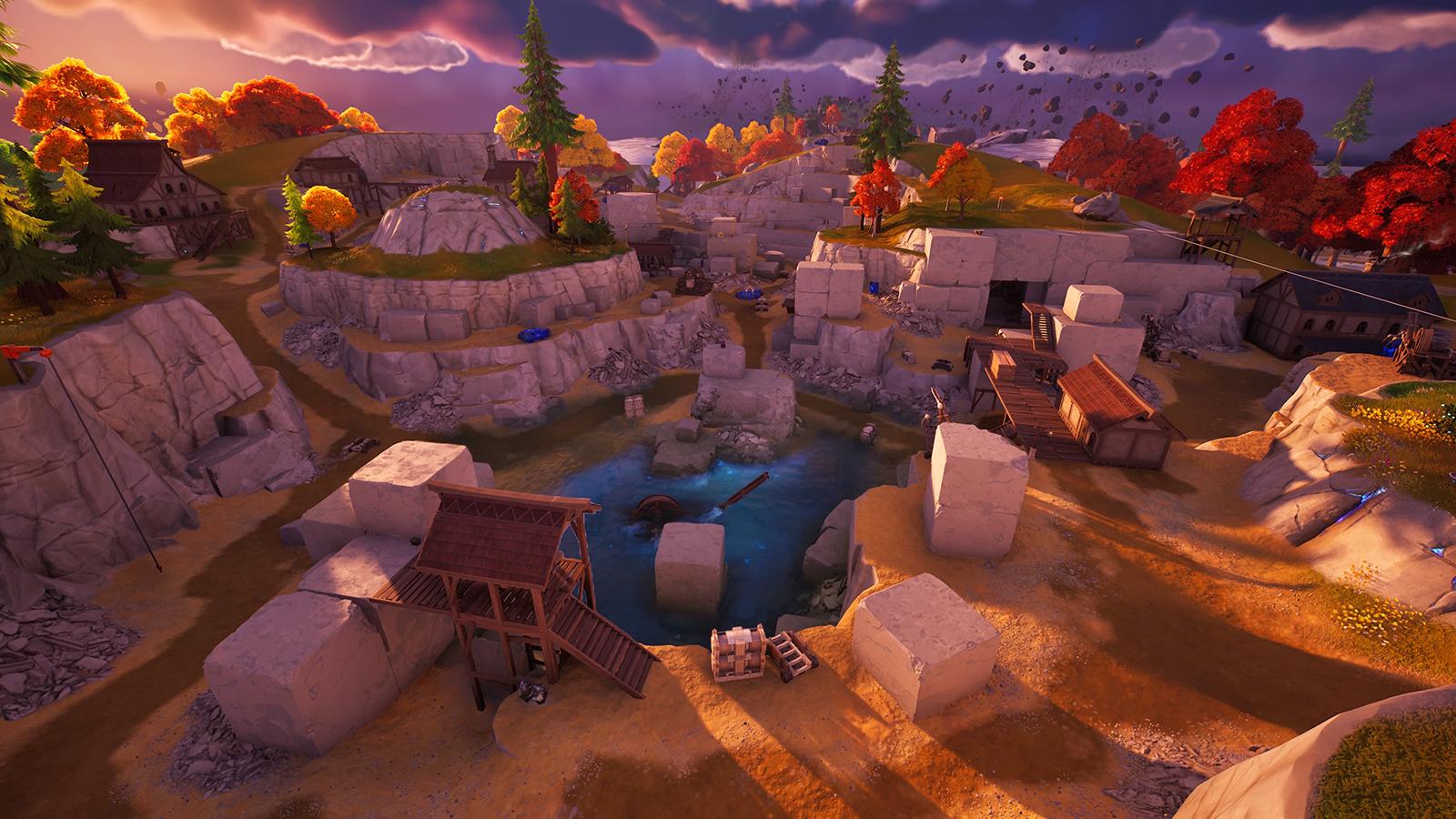 An image of Shattered Slabs in Fortnite, one of the best landing spots in Chapter 4 Season 2.