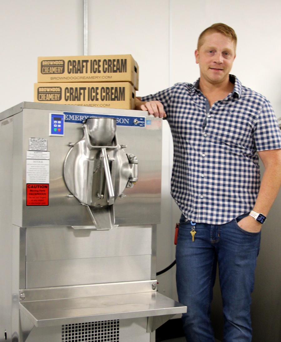 Co-owner Paul Gabriel stands by his original ice cream freezer