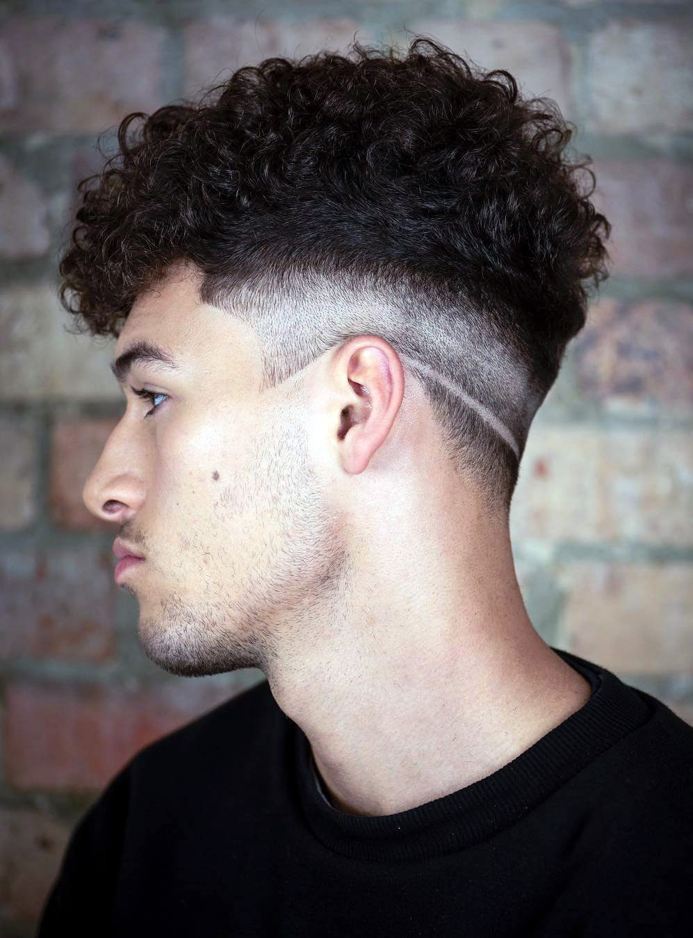 Thin Long Afro Curls with Neat Fade
