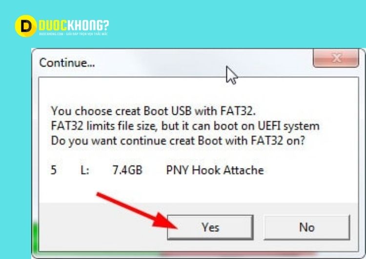 Nhấn Yes để đồng ý