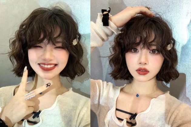 Tóc layer nữ mặt tròn có mái cho học sinh