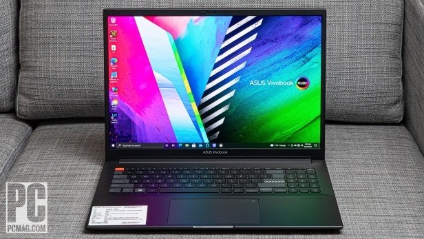 The Asus Vivobook Pro 16X OLED creator's laptop seen from head on