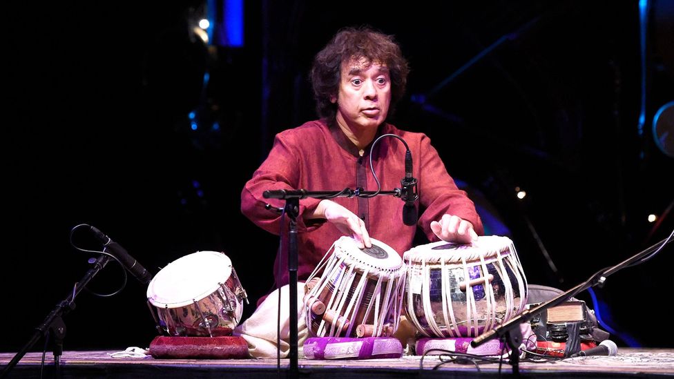 Zakir Hussain describes using each finger as a syllable when playing the twin hand drums of the tabla (Credit: Getty Images)